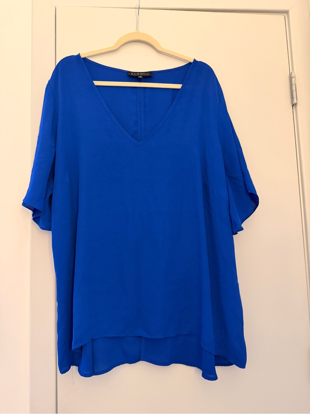Eloquii Cobalt V-Neck Flutter Sleeve Tunic